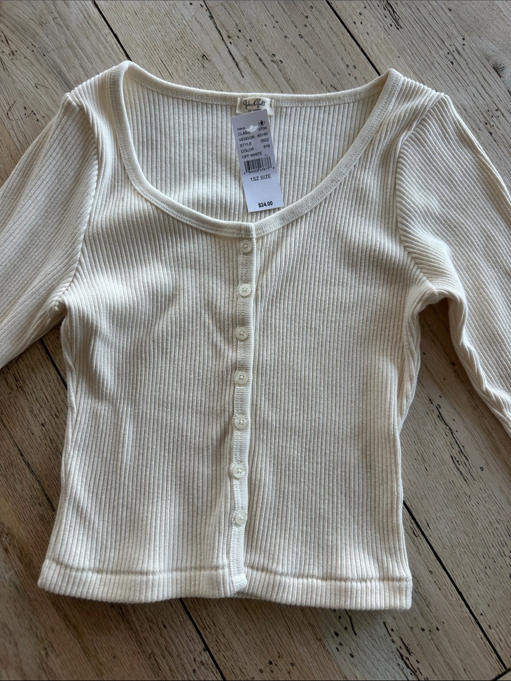Brandy Melville Ivory Ribbed Button-Down Scoop Neck Top